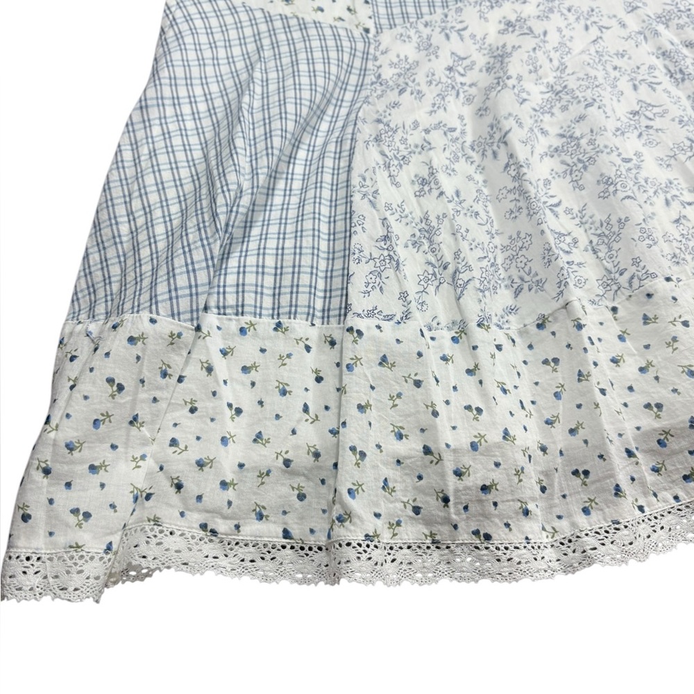 American Eagle AE Lace Inset Mini Dress Blue White Patchwork Womens Size Large - Picture 9 of 15